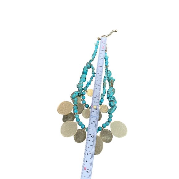 Chicos turquoise Gold metal Statement Boho Bib Tribal metal Knecklace SKU 9577 - Picture 7 of 9